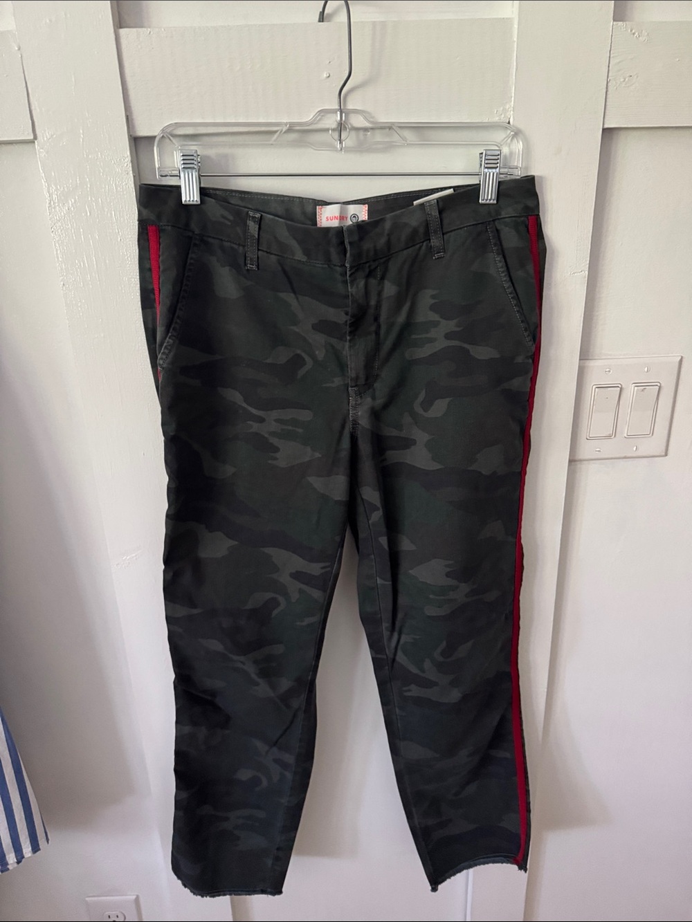 Sundry Camo Side-Stripe Trousers with Red Trim